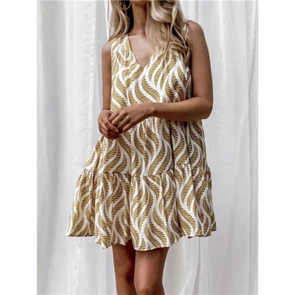 Printed V-Neck Sleeveless Mini Dress